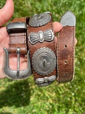 Vintage Brown Leather Concho Western Cowboy Belt